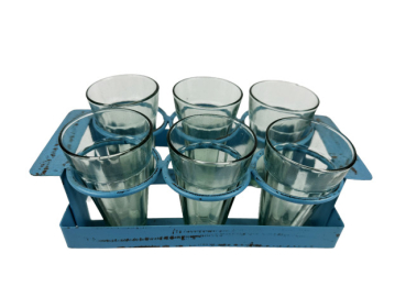 Preview: Chai Träger blau mit 6 Gläsern